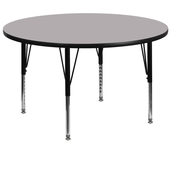 60'' Round Grey Thermal Laminate Activity Table - Height Adjustable Short Legs - Flash Furniture
