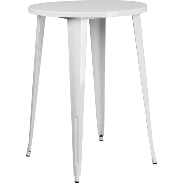 Commercial Grade 30'' Round White Metal Indoor-Outdoor Bar Height Table - Flash Furniture