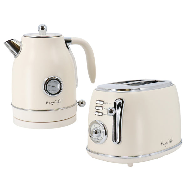Megachef MegaChef 1.7 Liter Electric Tea Kettle and 2 Slice Toaster Combo in Matte Cream