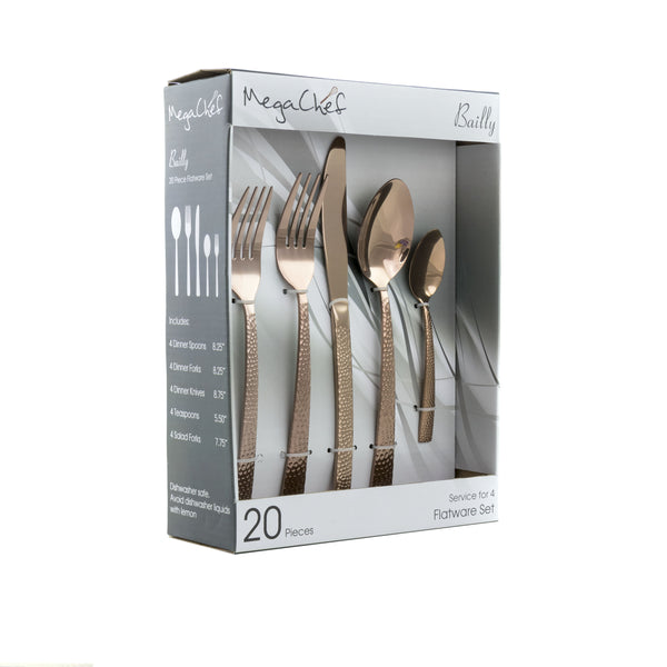 Megachef MegaChef Baily 20 Piece Flatware Utensil Set, Stainless Steel Silverware Metal Service for 4 in Rose Gold