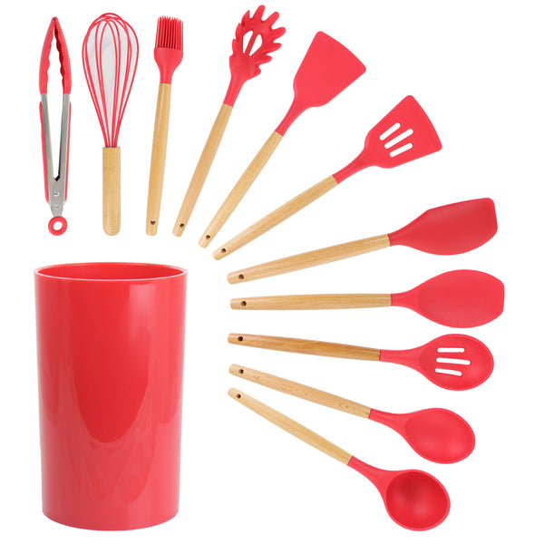 Megachef MegaChef Red Silicone and Wood Cooking Utensils, Set of 12